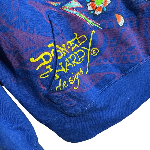 ED HARDY ROYAL BLUE BLONDE HAIR FLOWERS SKULL TATTOO SWEATSHIRT HOODIE SWEATER - Picture 5 of 8